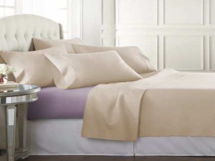 Σετ Σεντόνια Βαμβακοσατέν 250 Κλωστών Μπεζ-Μελιτζανί Γαρύφαλλο | Γαρύφαλλο - Λευκά Είδη